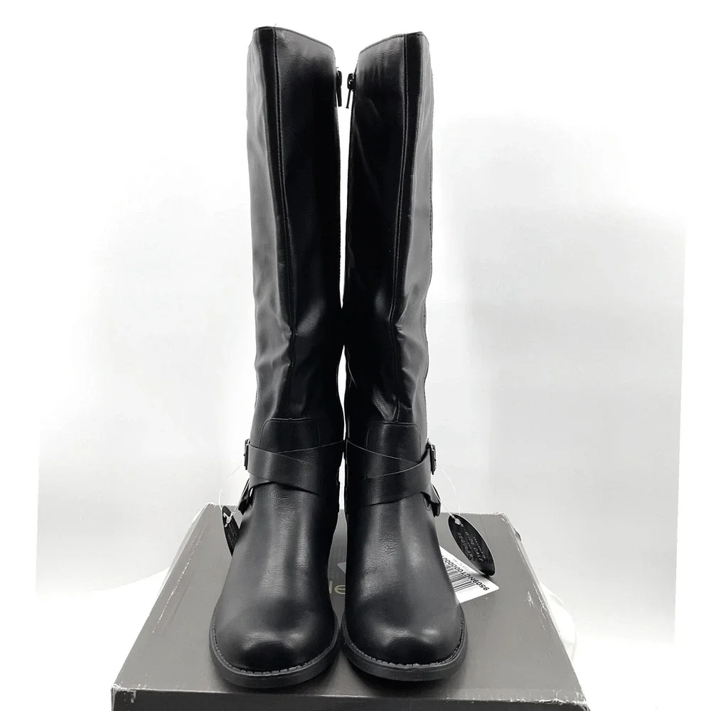 Style & Co Margoo Women Black Tall Riding Boots Wide Calf Regular 8.5 M F42199